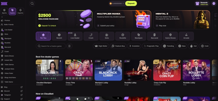 Cloudbet screenshot